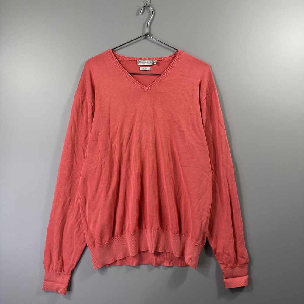 Peter Millar Sweater Mens Medium Pink 100% Cotton V Neck Knit Pullover Casual